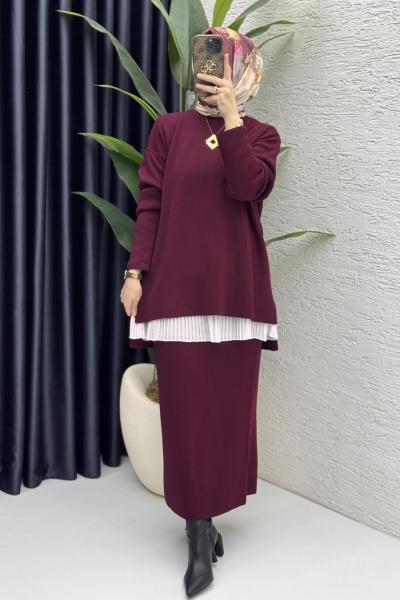 Asel Takım Tesettür Giyim Bordo