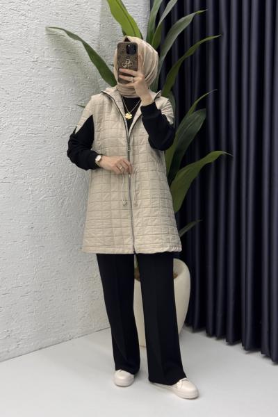 Deniz Üçlü Takım Tesettür Giyim Taş Rengi