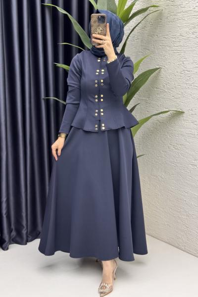 Eflal Etekli Takım Tesettür Giyim Lacivert
