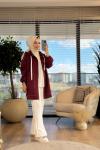 24250 Ön Dikiş Detaylı Ferm.Kapşonlu Tunik Bordo