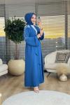 6136 Kolları Elişi Taş İşlemeli Abaya İndigo